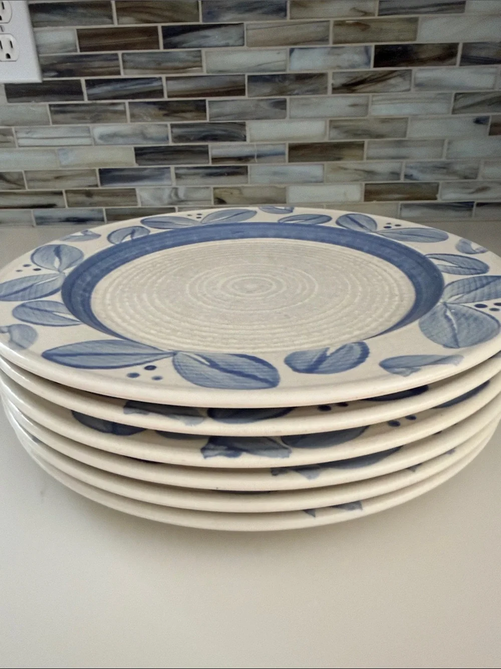 Pfaltzgraff dinner plates blue Villa Flora MEXICO back stamp - one 11